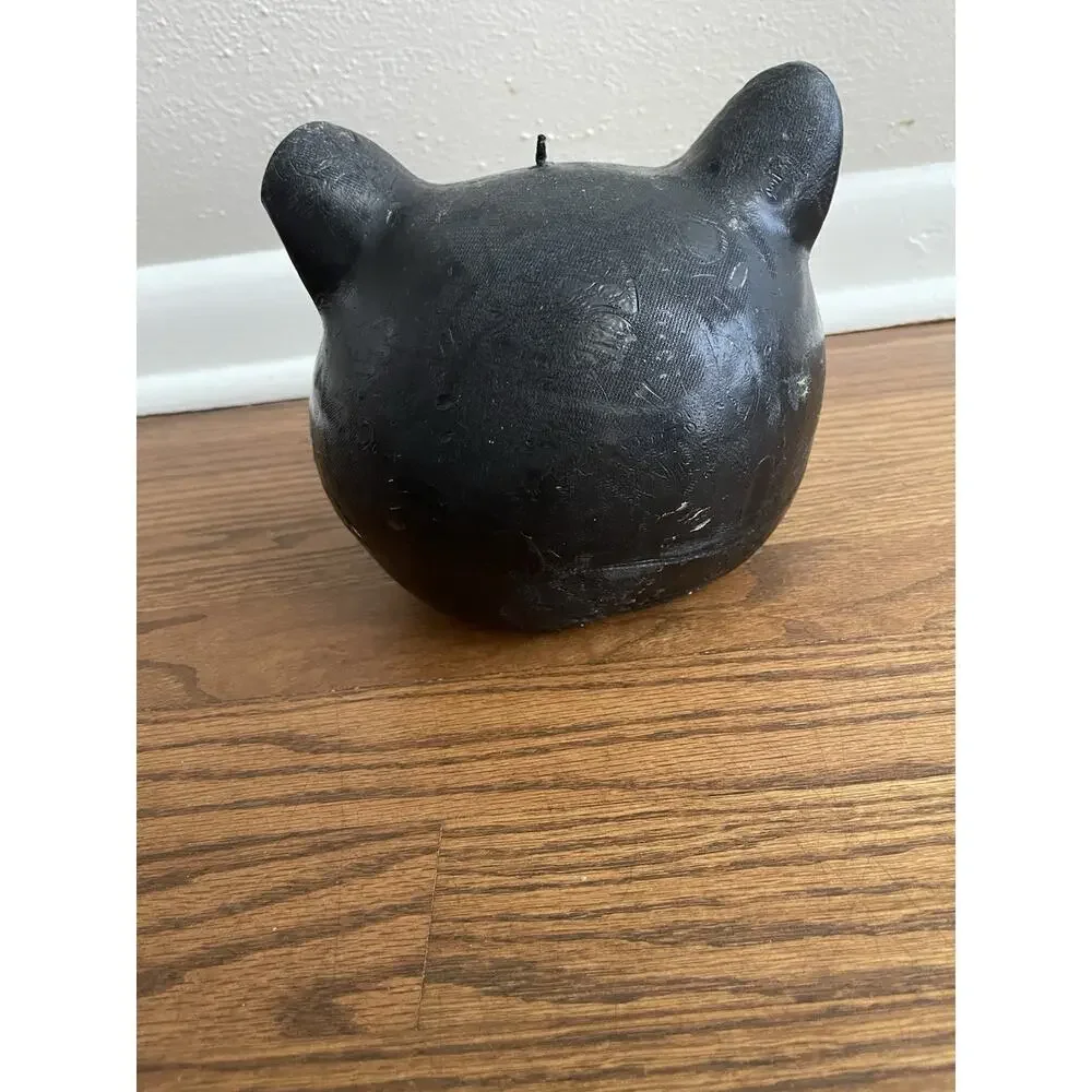 Halloween Black Cat Head Candle Retro Vintage Style 6.5”Tx7.5W Creepy Spooky